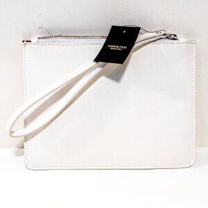 MARTINA MORI Made in Italy Genuine Leather Wristlet Pouch / White + Silver NWT